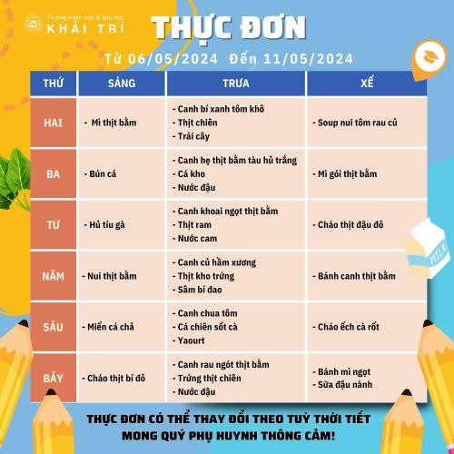 Thực Đơn Tuần Mới (Từ 06/05/2024 - 11/05/2024)